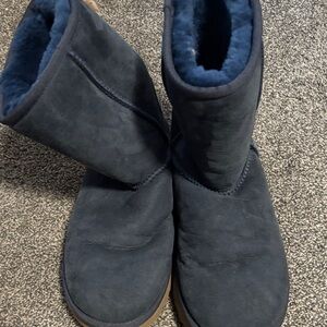 UGG Navy Suede Shearling Short Boots